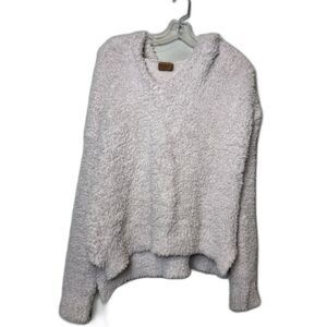 POL Light Pale Pink Sherpa Cropped Hoodie Fuzzy Casual Comfy Hi-Lo Women’s L